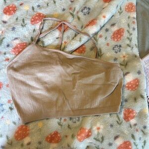 Aerie tan ribbed one shoulder sport bra